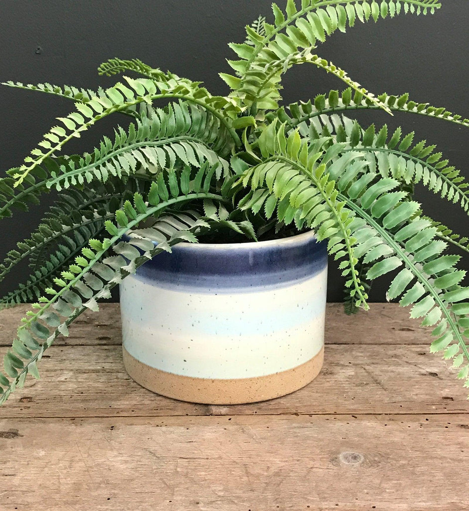 Blue Striped Ceramic Planter - Shades 4 Seasons