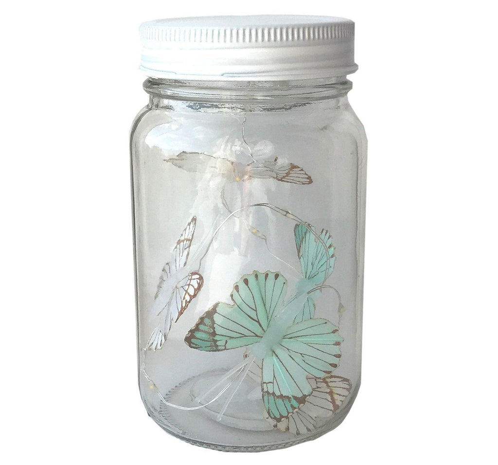 Butterfly Led Light Chain In Glass Jam Jar - Blue - Shades 4 Seasons