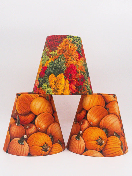 Candle Clip Lampshade - Harvest Time Pumpkin & Forest Trees Designs Shades 4 Seasons