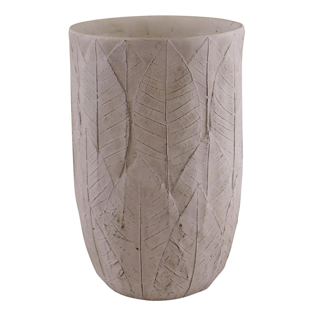 Cement Embossed Leaf Vase, 21.5cm - Shades 4 Seasons