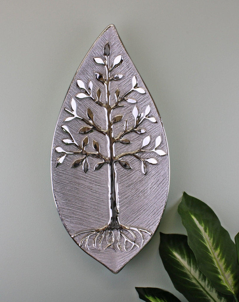 Ceramic Silver Tree Of Life Dish, Wall Hanging or Freestanding 38cm - Shades 4 Seasons