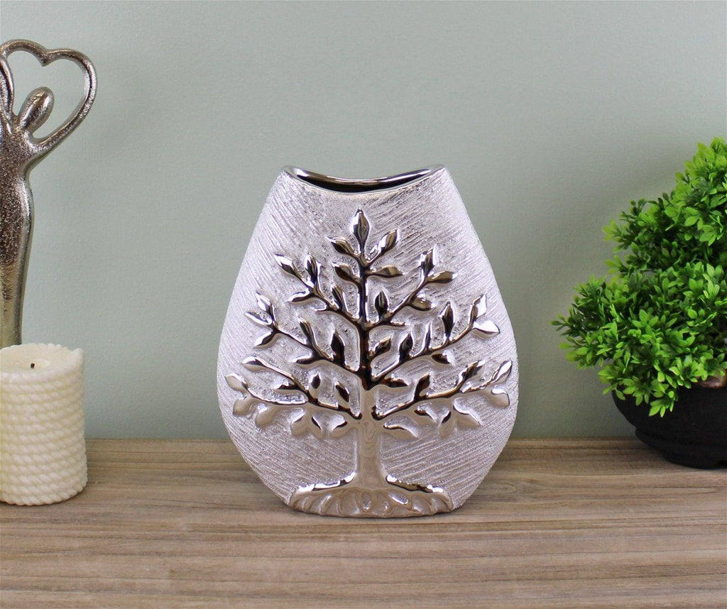 Ceramic Silver Tree Of Life Vase 20cm - Shades 4 Seasons