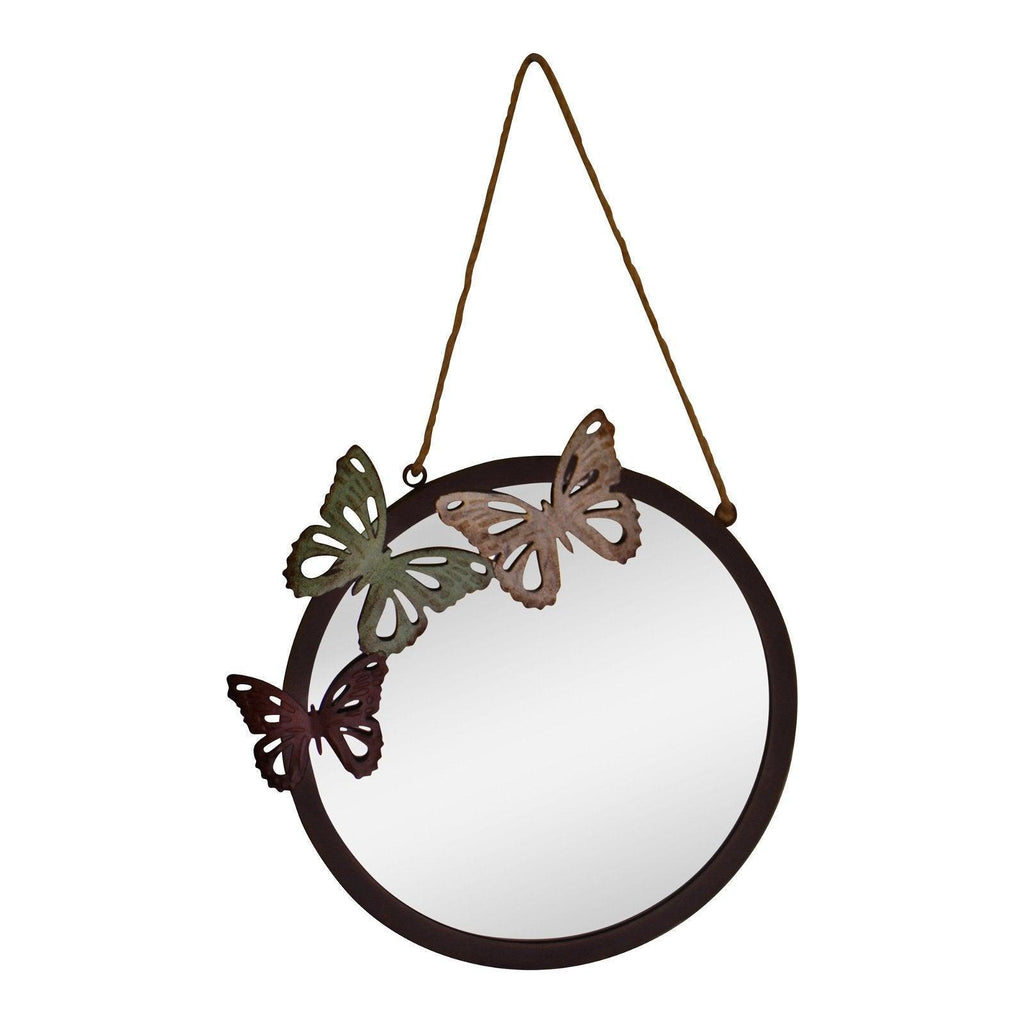 Circular Garden Mirror, Butterfly Design, 33cm - Shades 4 Seasons