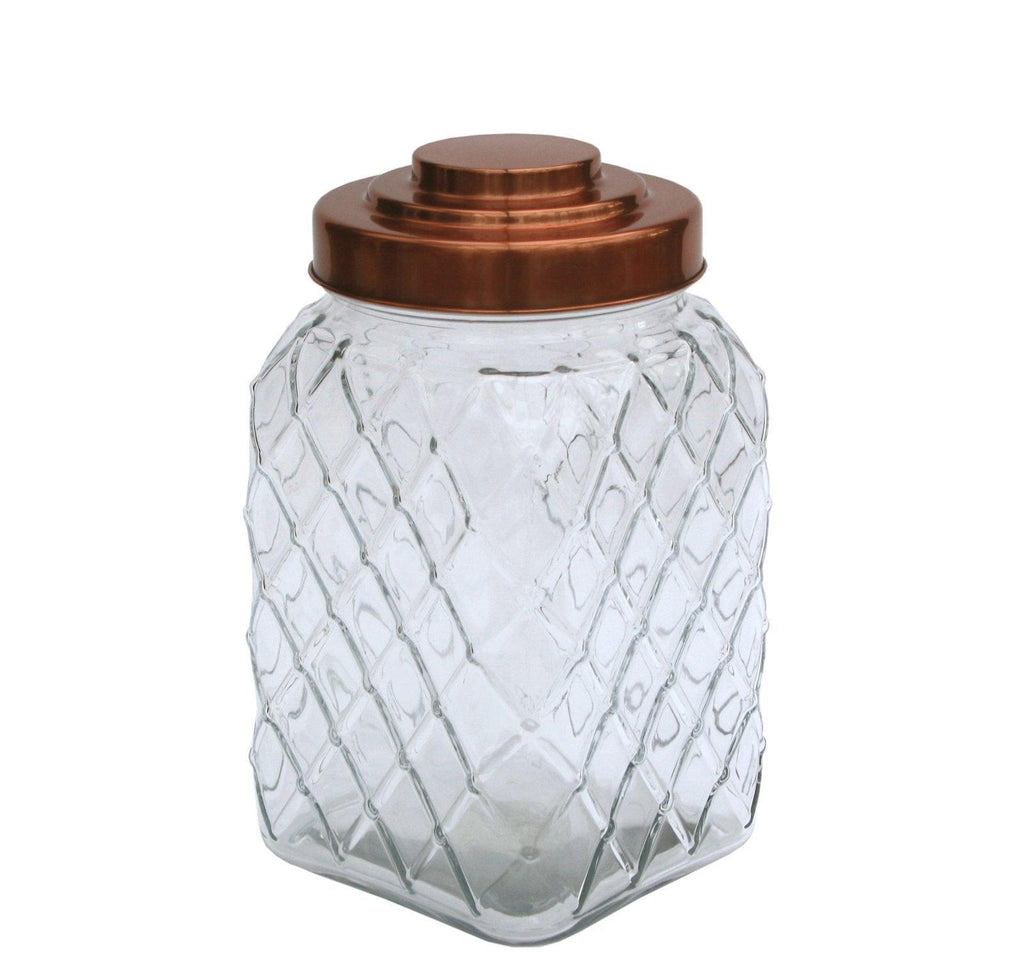 Copper Lidded Square Glass Jar - 10.5 Inch Med - Shades 4 Seasons
