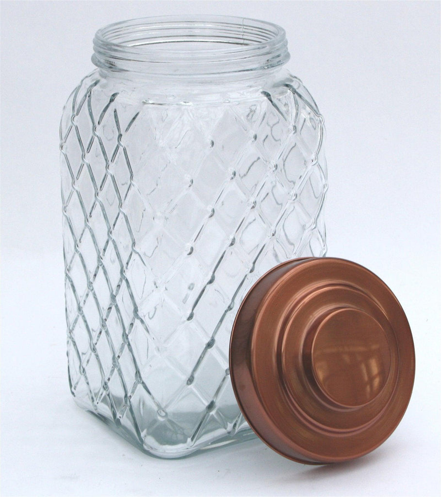 Copper Lidded Square Glass Jar - 12 Inch Large - Shades 4 Seasons