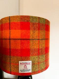 Harris Tweed Drum Lampshade in Light and Dark Orange Check Shades 4 Seasons