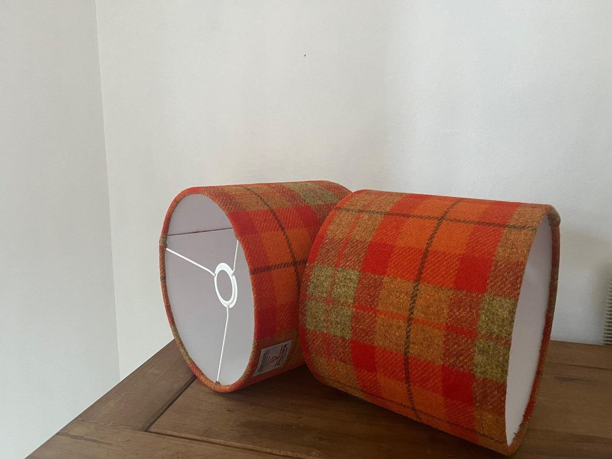 Harris Tweed Drum Lampshade in Light and Dark Orange Check Shades 4 Seasons