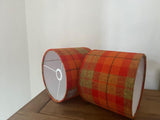 Harris Tweed Drum Lampshade in Light and Dark Orange Check Shades 4 Seasons
