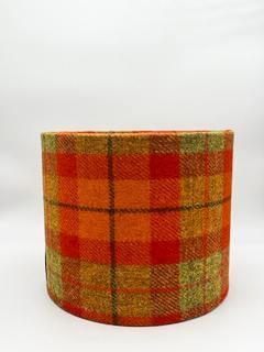 Harris Tweed Drum Lampshade in Light and Dark Orange Check Shades 4 Seasons