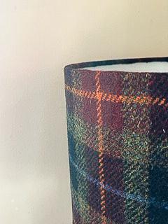 Harris Tweed Drum Lampshade in Brown, Orange and Blue Check Shades 4 Seasons