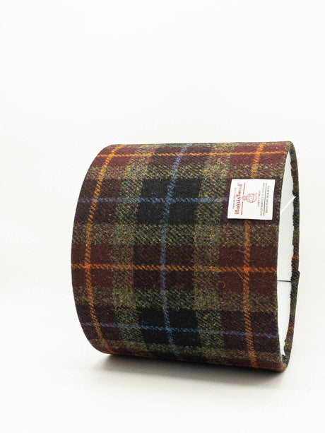 Harris Tweed Drum Lampshade in Brown, Orange and Blue Check Shades 4 Seasons