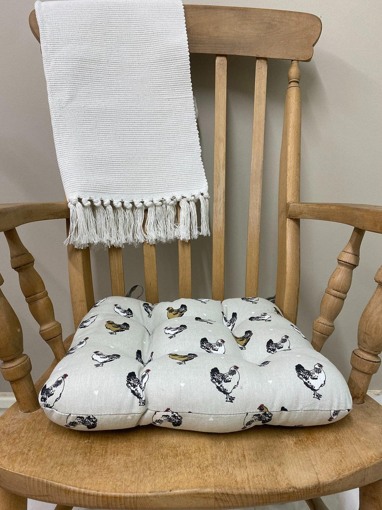 Fabric Seat Pad With Ties With A Chicken Print Design - Shades 4 Seasons