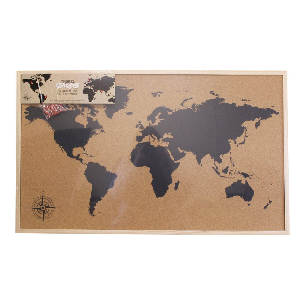 Framed Travel Corkboard Map, 90x60cm - Shades 4 Seasons