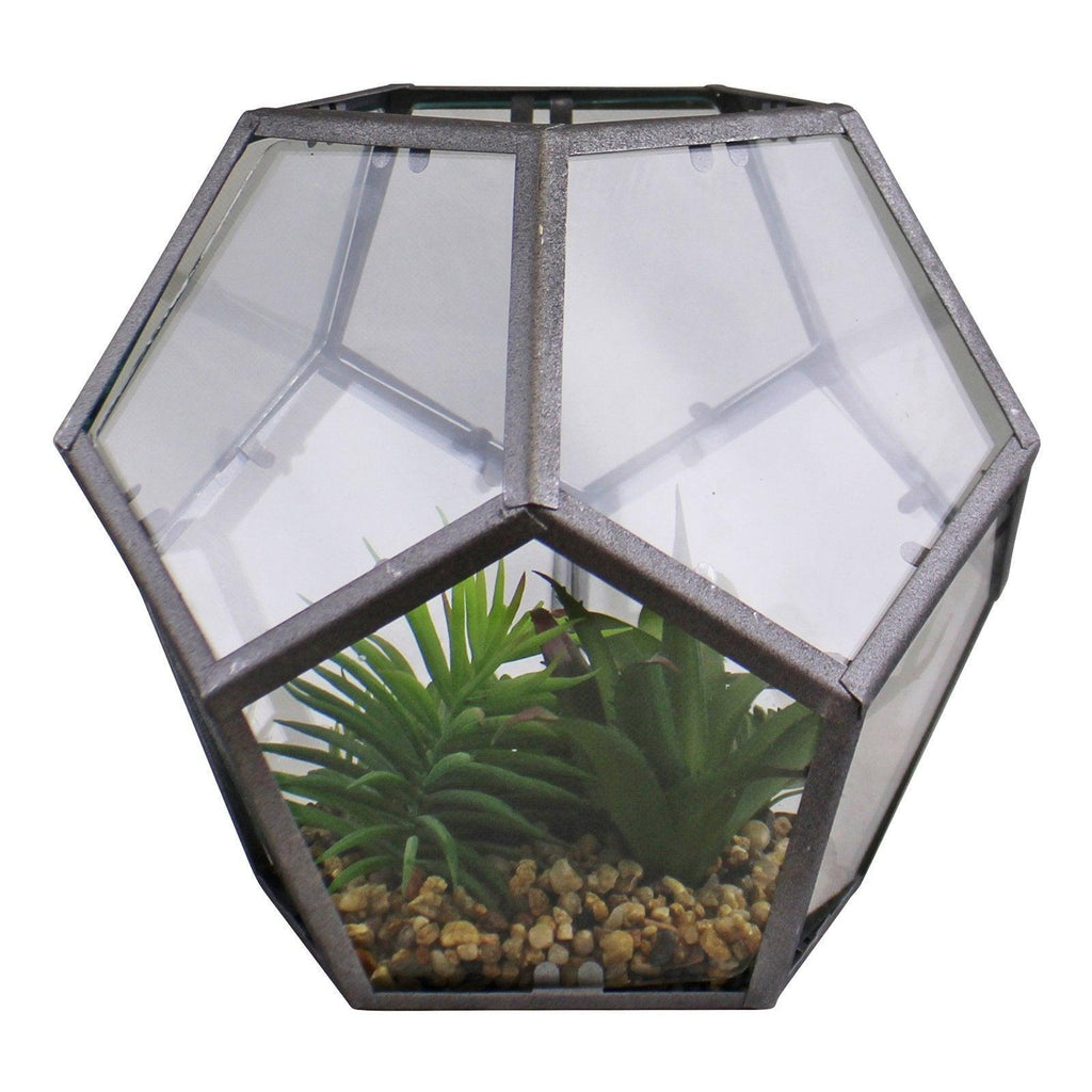 Glass & Metal Hexagonal Terrarium With Faux Succulents - Shades 4 Seasons