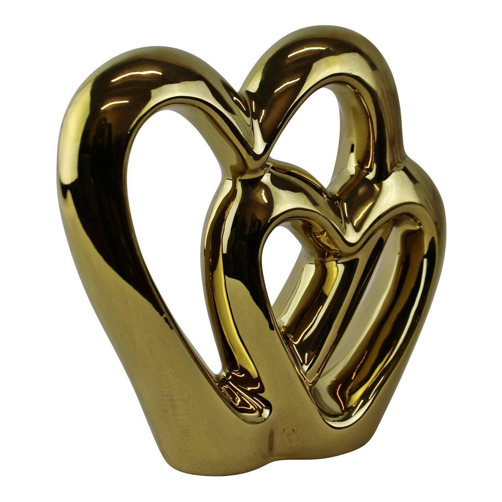 Gold Double Heart Ornament, 15cm. - Shades 4 Seasons