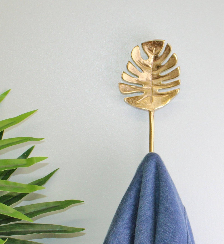 Gold Metal Palm Leaf Coat Hook - Shades 4 Seasons