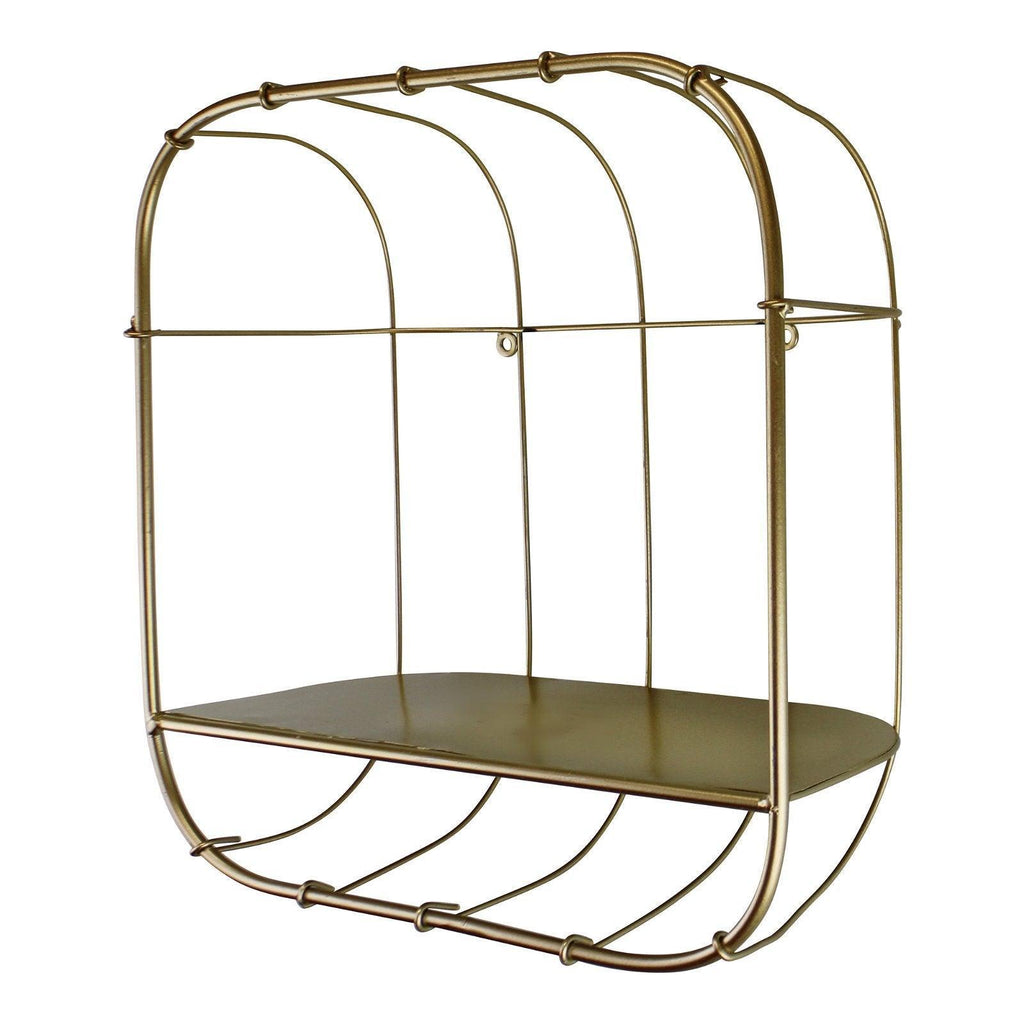 Gold Metal Wall Storage Shelf, Basket Design - Shades 4 Seasons