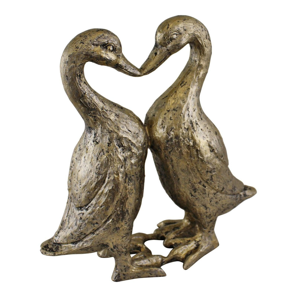 Gold Resin Kissing Ducks Heart Ornament - Shades 4 Seasons