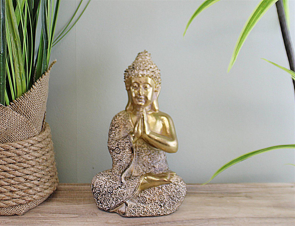 Gold Sitting Buddha Ornament, Praying, 19cm - Shades 4 Seasons
