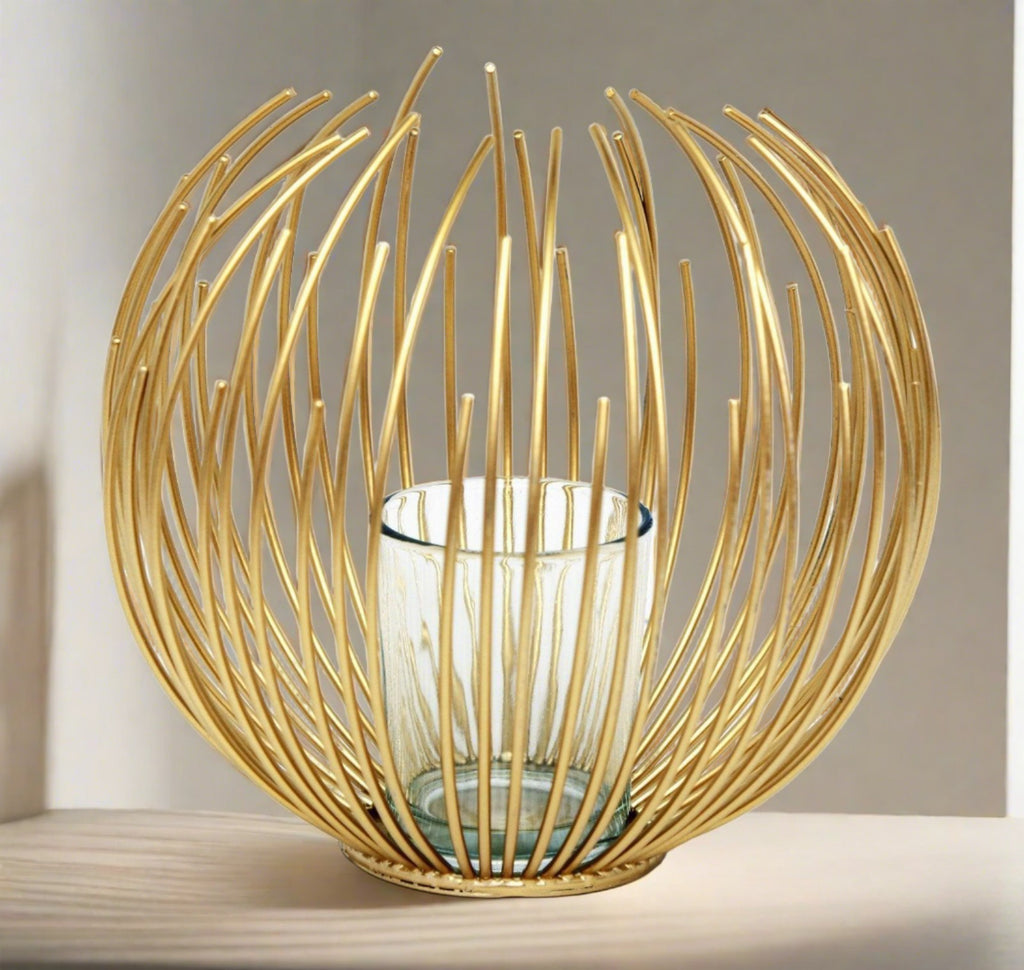 Gold Wire Candle Holder 16cm - Shades 4 Seasons