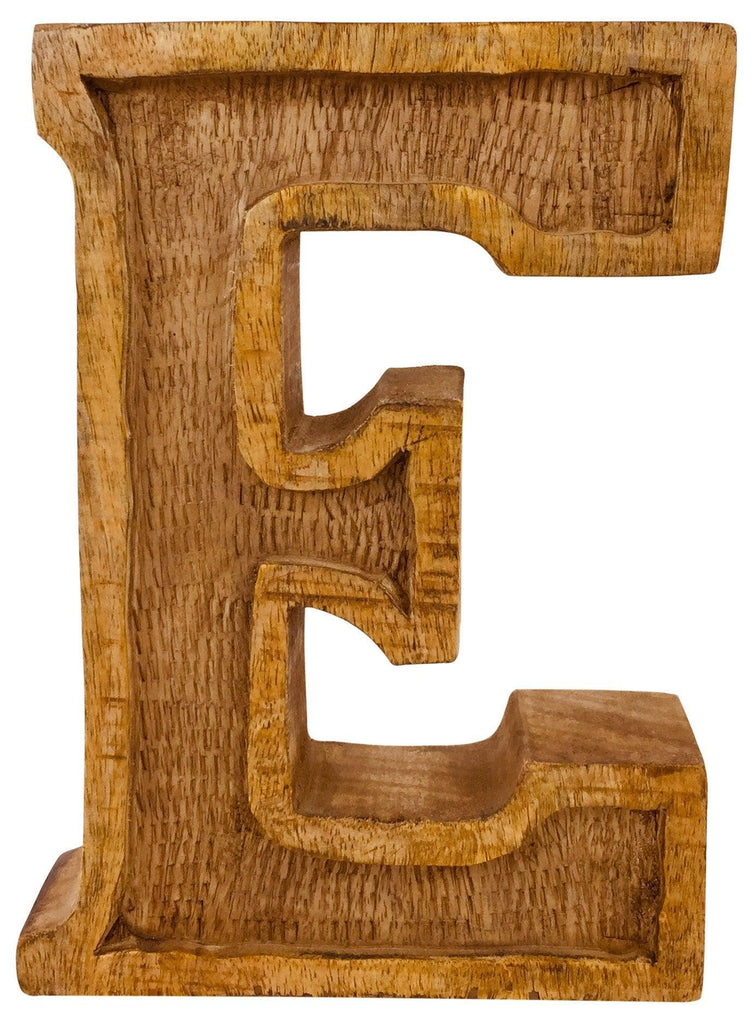 Hand Carved Wooden Embossed Letter E - Shades 4 Seasons