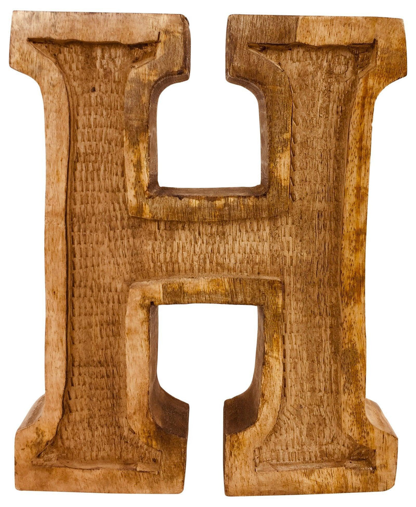 Hand Carved Wooden Embossed Letter H - Shades 4 Seasons