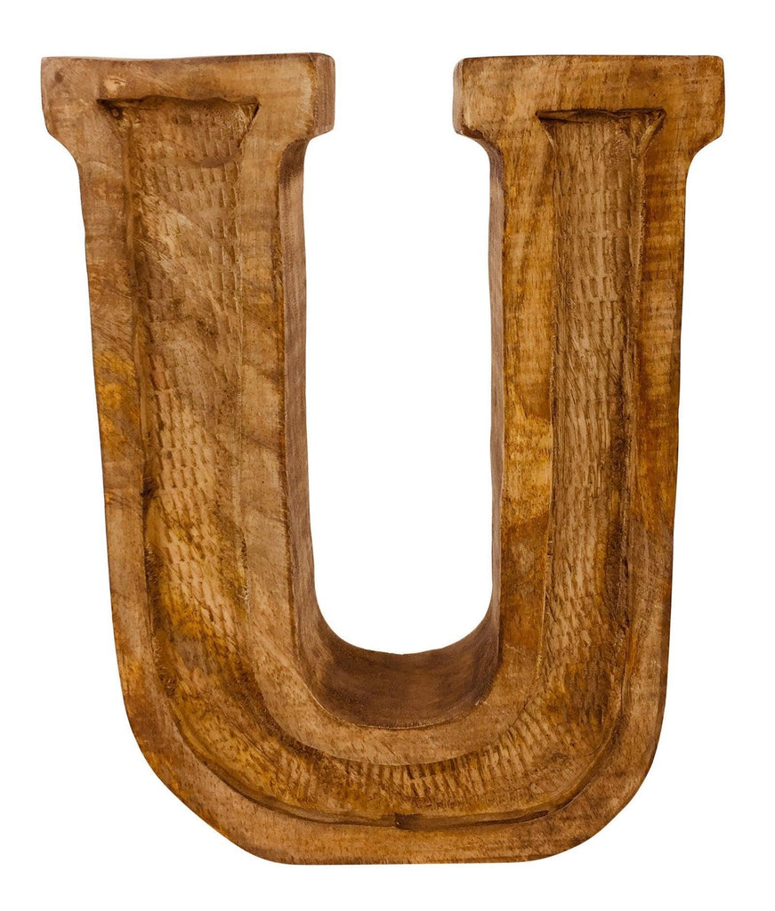 Hand Carved Wooden Embossed Letter U - Shades 4 Seasons