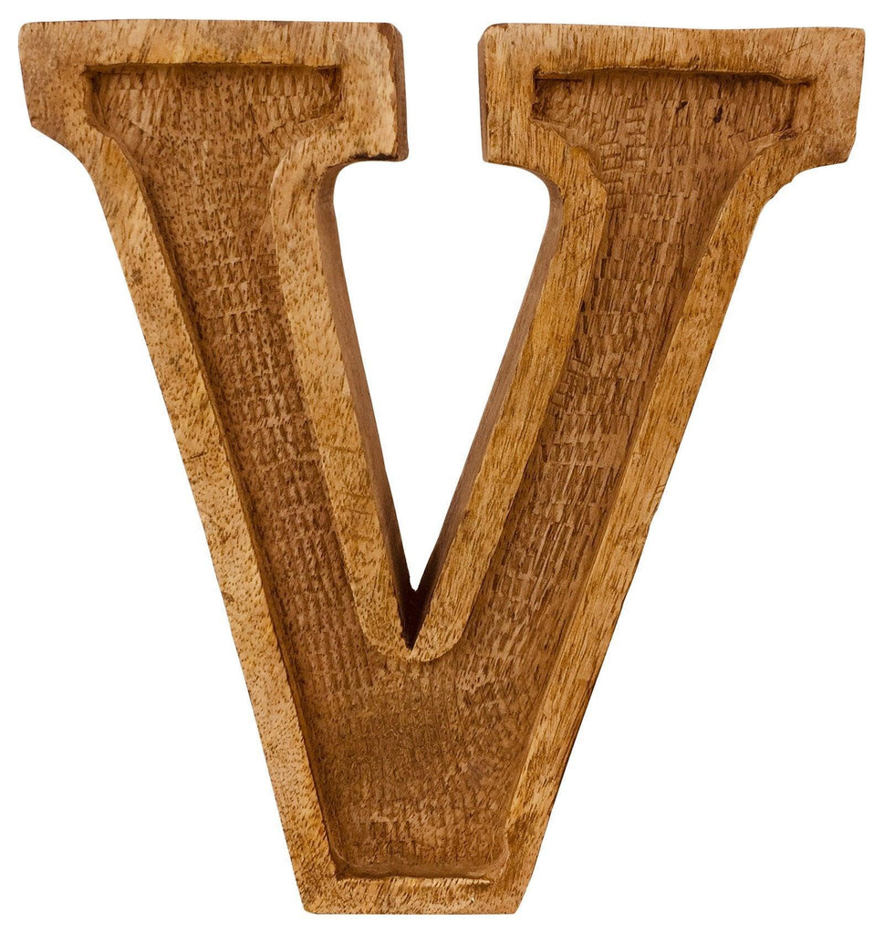 Hand Carved Wooden Embossed Letter V - Shades 4 Seasons