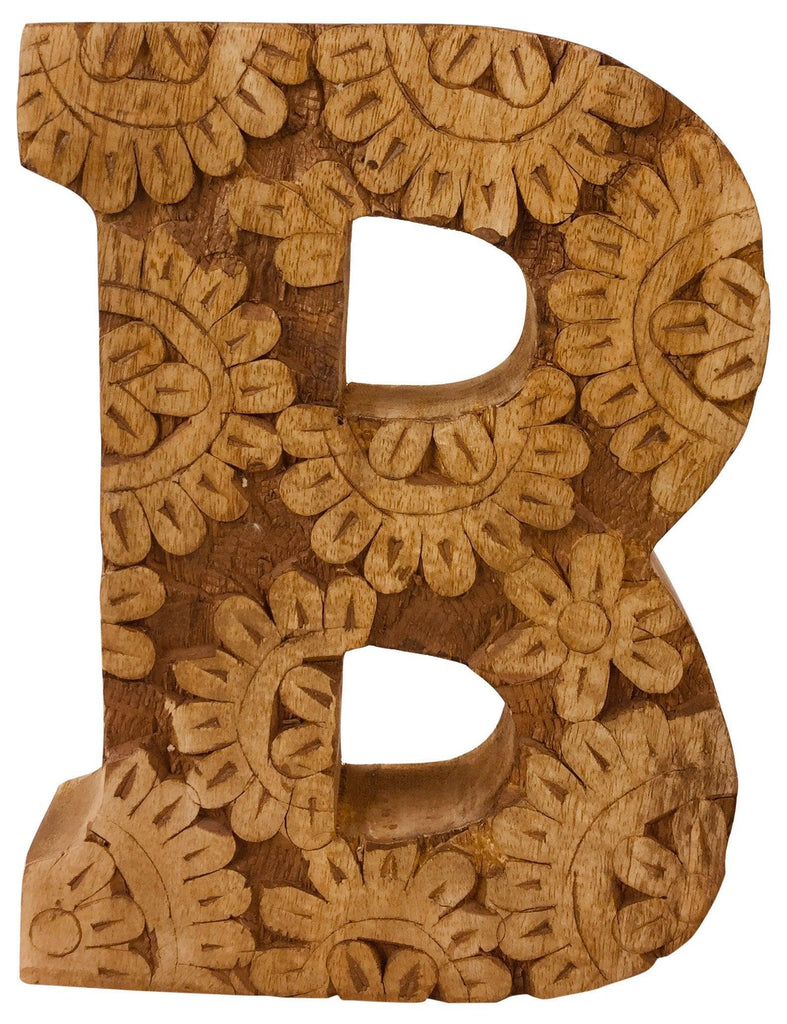 Hand Carved Wooden Flower Letter B - Shades 4 Seasons