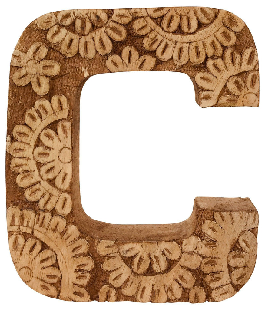 Hand Carved Wooden Flower Letter C - Shades 4 Seasons