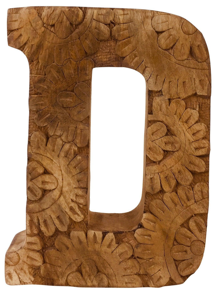 Hand Carved Wooden Flower Letter D - Shades 4 Seasons