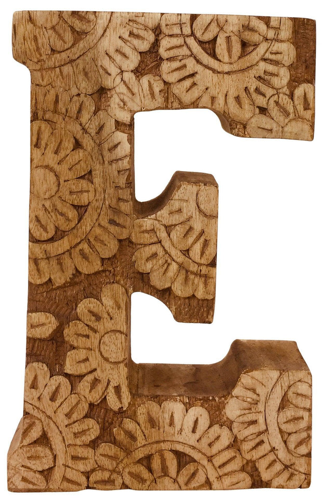 Hand Carved Wooden Flower Letter E - Shades 4 Seasons