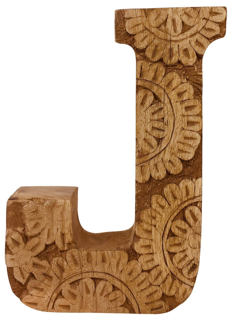 Hand Carved Wooden Flower Letter J - Shades 4 Seasons