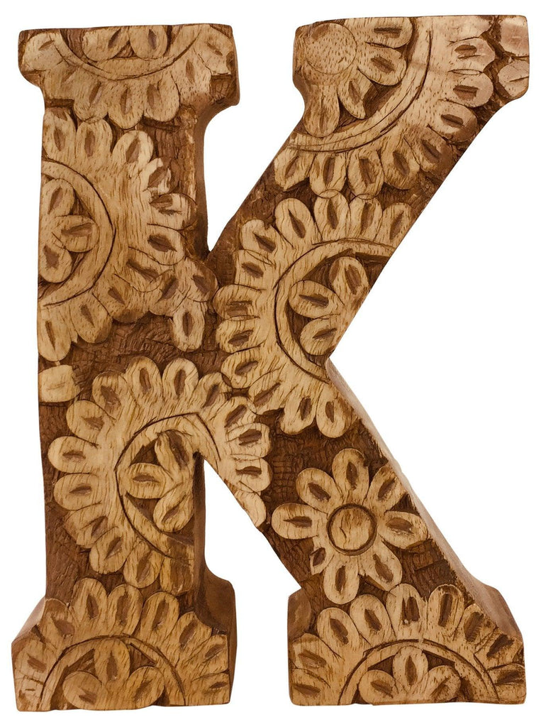 Hand Carved Wooden Flower Letter K - Shades 4 Seasons