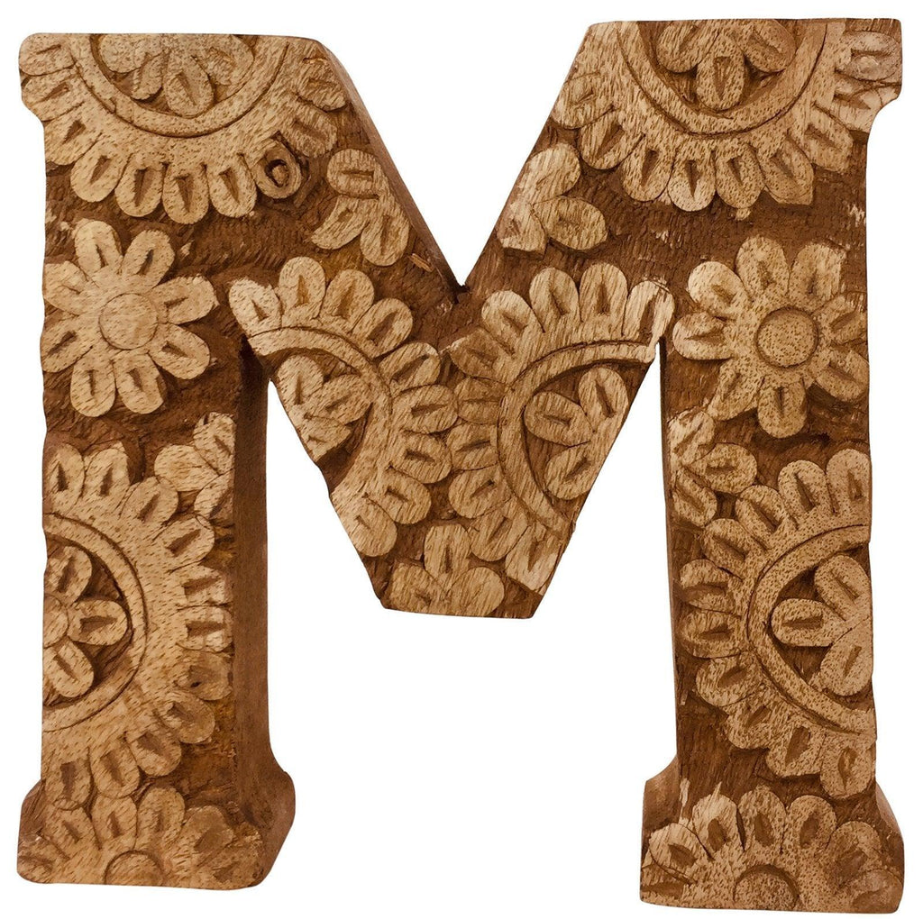 Hand Carved Wooden Flower Letter M - Shades 4 Seasons