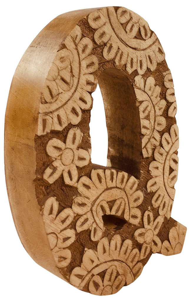 Hand Carved Wooden Flower Letter Q - Shades 4 Seasons
