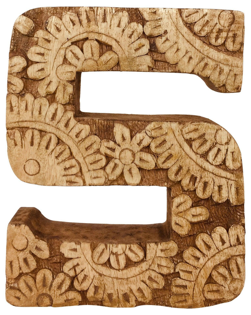 Hand Carved Wooden Flower Letter S - Shades 4 Seasons