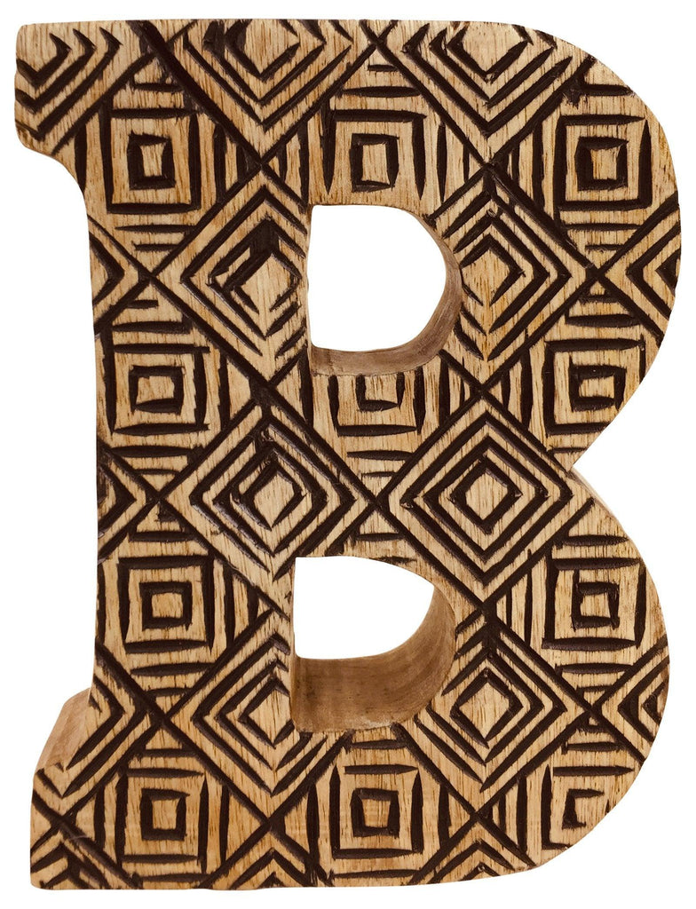 Hand Carved Wooden Geometric Letter B - Shades 4 Seasons