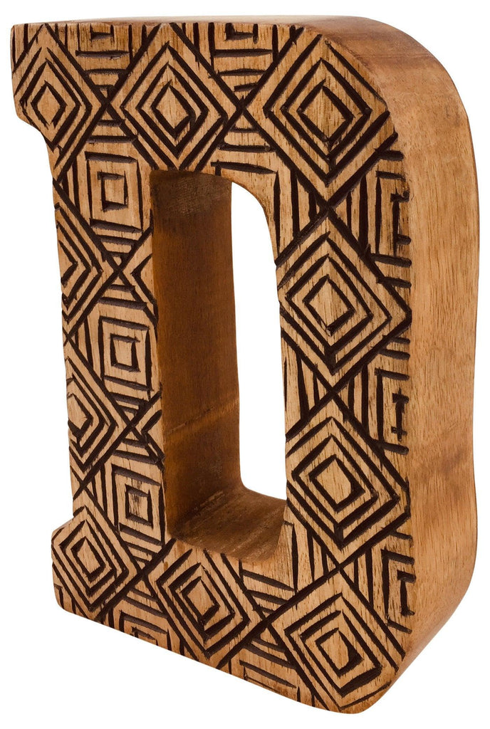 Hand Carved Wooden Geometric Letter D - Shades 4 Seasons