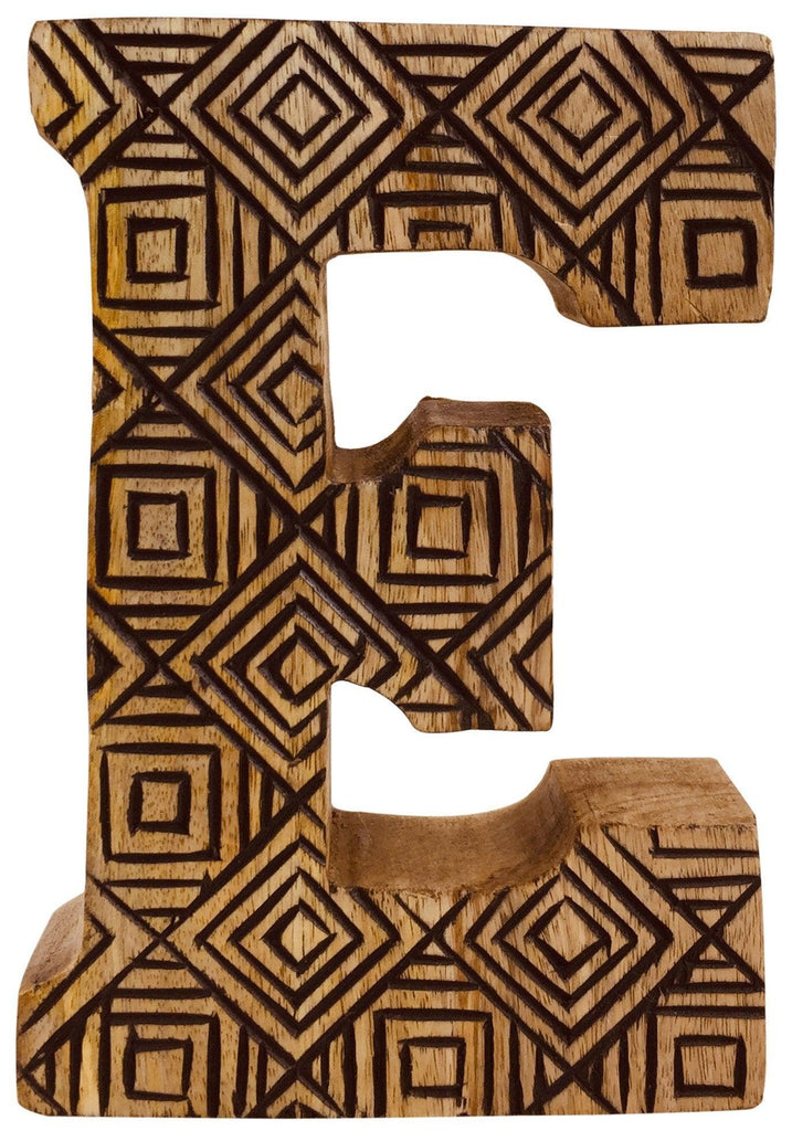 Hand Carved Wooden Geometric Letter E - Shades 4 Seasons