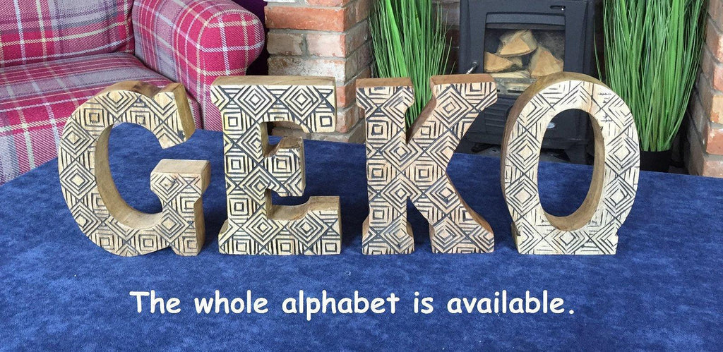 Hand Carved Wooden Geometric Letter F - Shades 4 Seasons