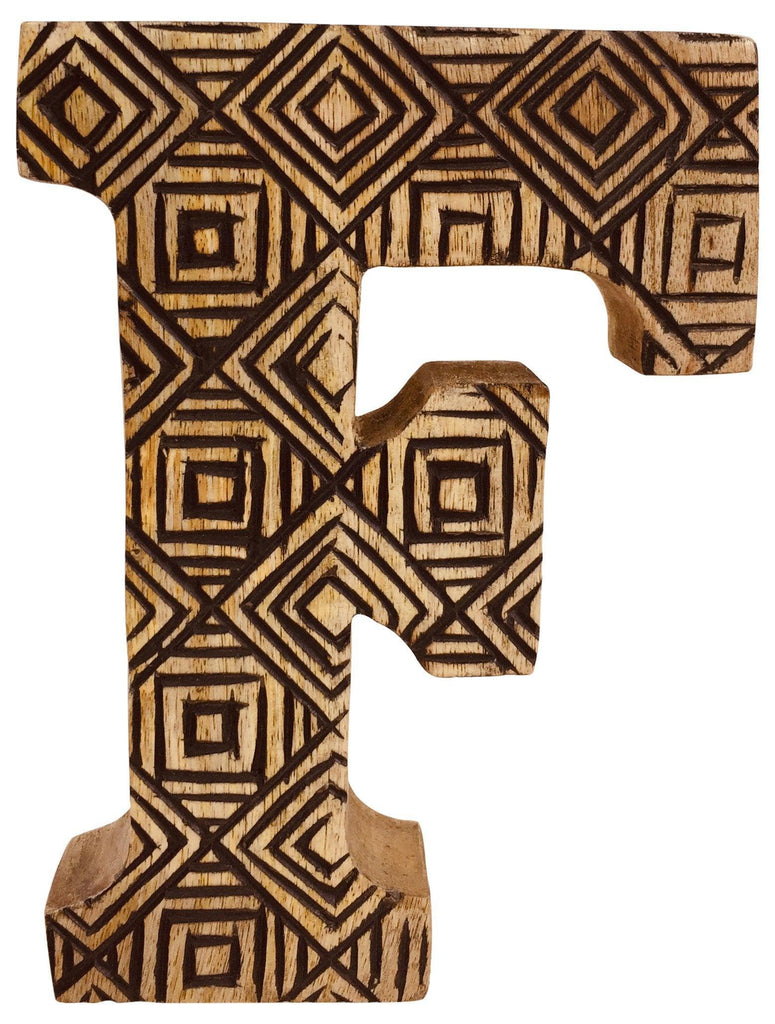 Hand Carved Wooden Geometric Letter F - Shades 4 Seasons