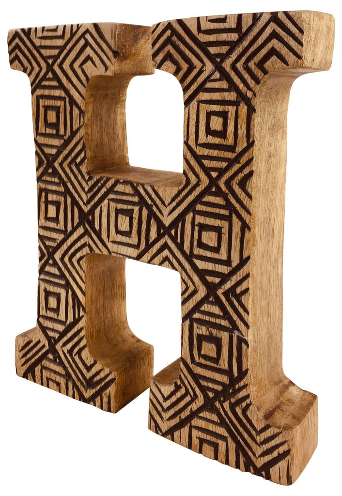 Hand Carved Wooden Geometric Letter H - Shades 4 Seasons