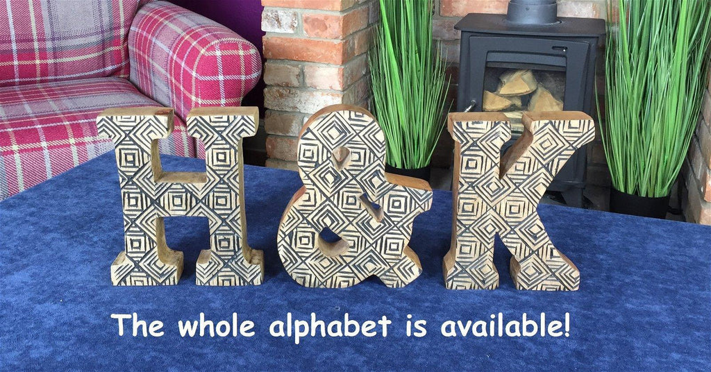 Hand Carved Wooden Geometric Letter H - Shades 4 Seasons