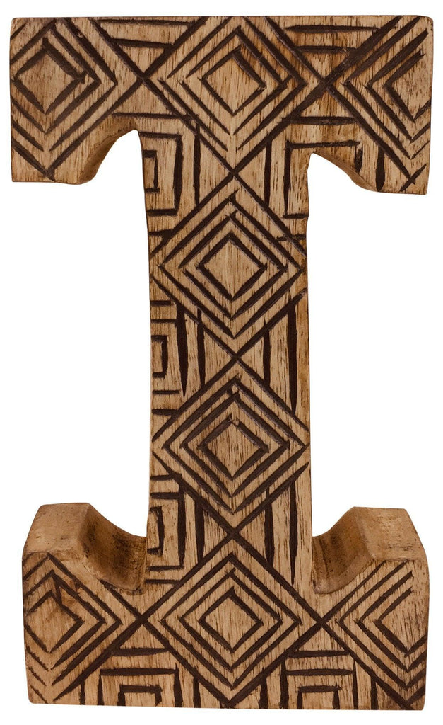 Hand Carved Wooden Geometric Letter I - Shades 4 Seasons