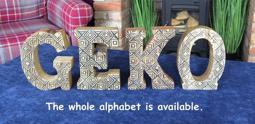 Hand Carved Wooden Geometric Letter M - Shades 4 Seasons
