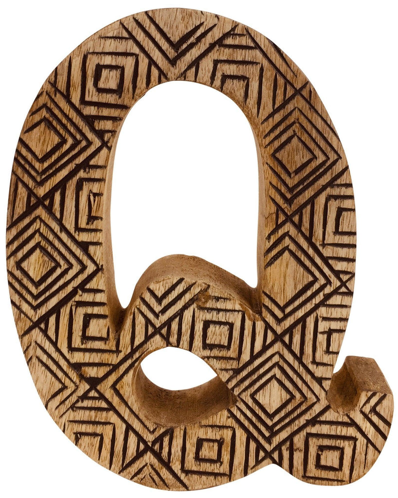 Hand Carved Wooden Geometric Letter Q - Shades 4 Seasons