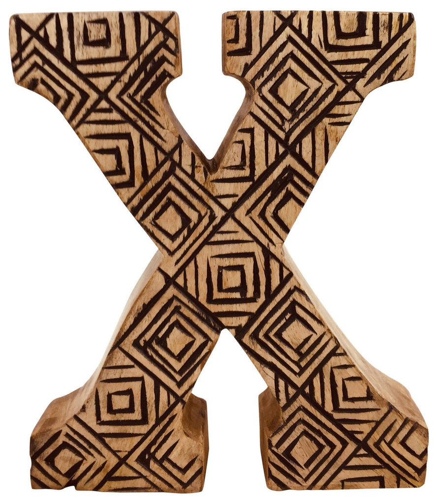 Hand Carved Wooden Geometric Letter X - Shades 4 Seasons
