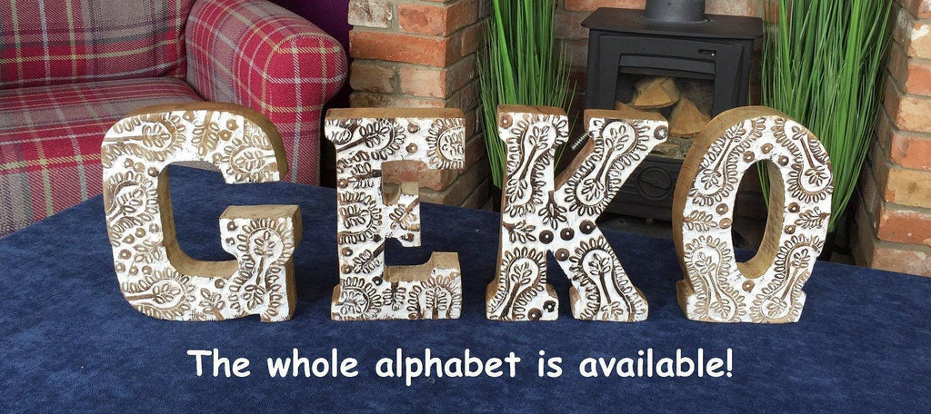 Hand Carved Wooden White Flower Letter D - Shades 4 Seasons