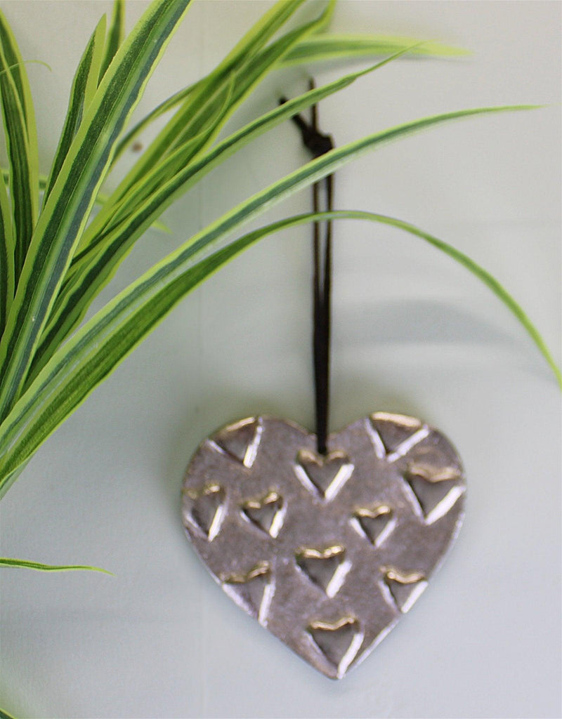 Hanging Silver Metal Heart Ornament, 10cm - Shades 4 Seasons